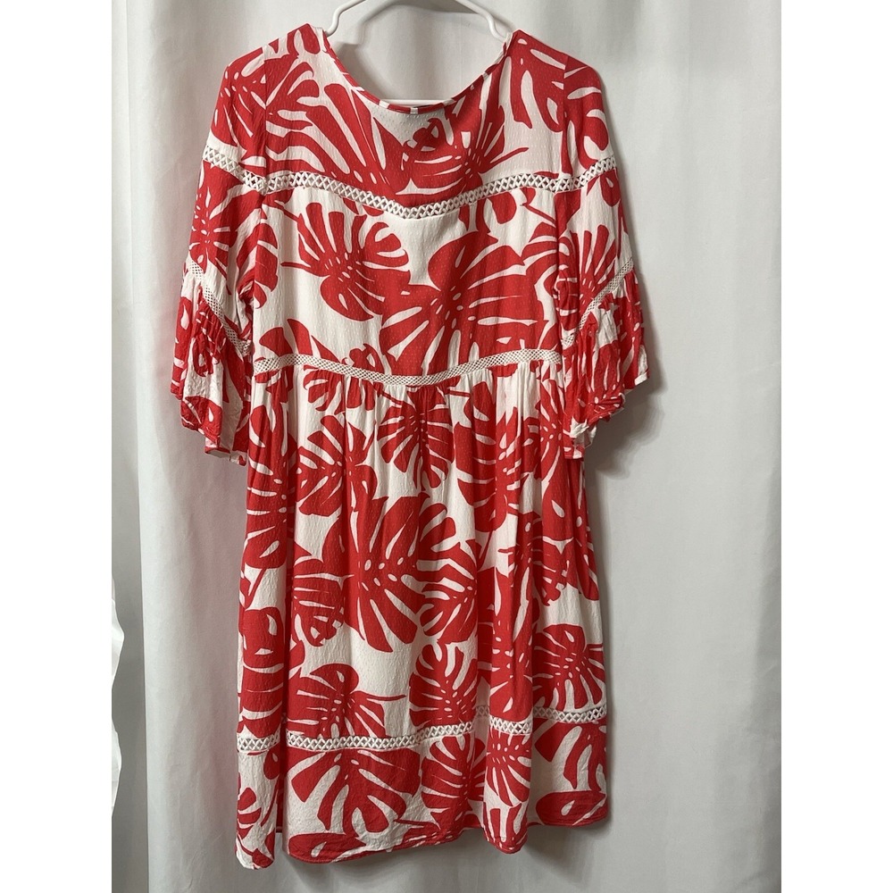 Ella Moon Coral Palm Leaf Women's Dress Large Travel Vacation Beach (B75) - Picture 3 of 3